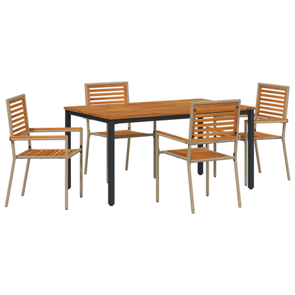 5 Delt Hage Spisegruppe Beige Poly Rattan Akasie