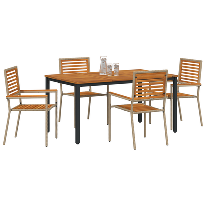 5 Delt Hage Spisegruppe Beige Poly Rattan Akasie