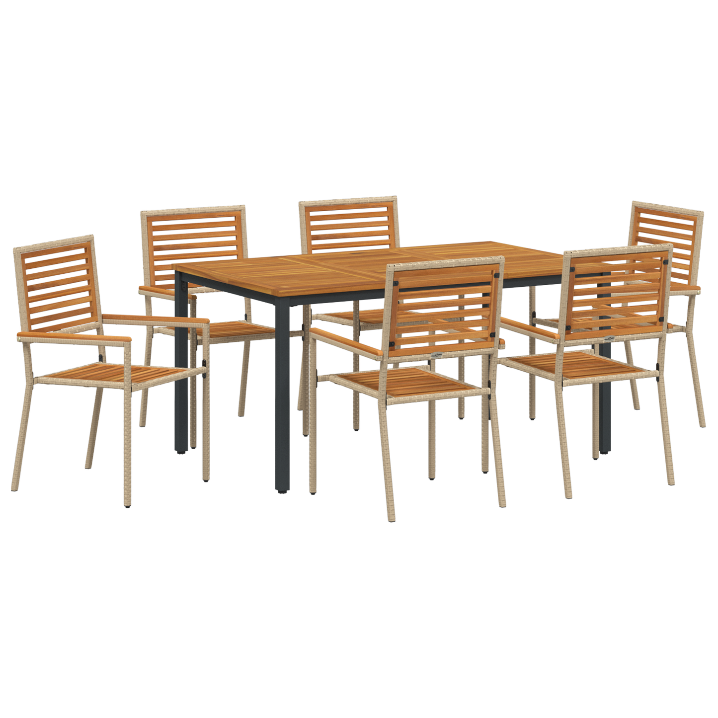 7-delt Hage Spisegruppe Beige Poly Rattan Akasie