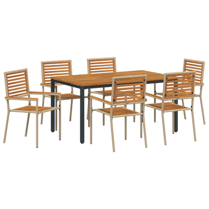 7-delt Hage Spisegruppe Beige Poly Rattan Akasie