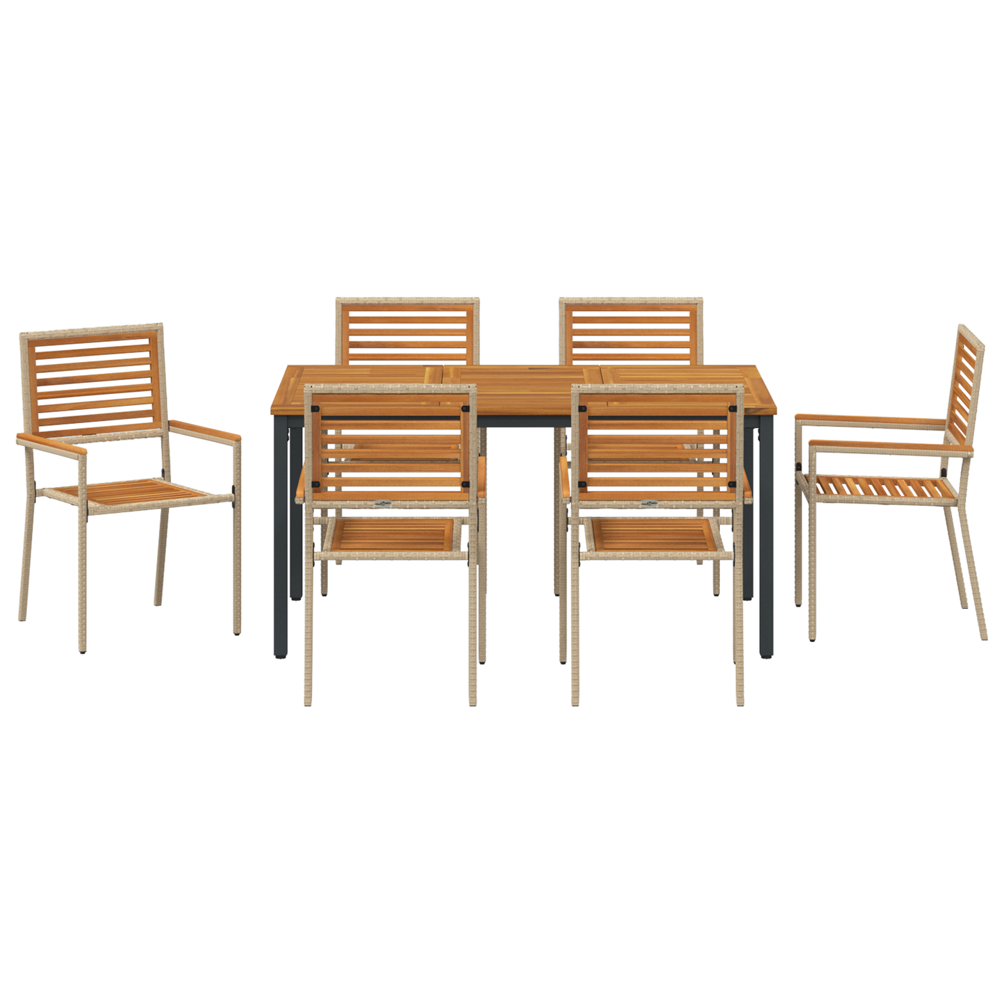 7-delt Hage Spisegruppe Beige Poly Rattan Akasie