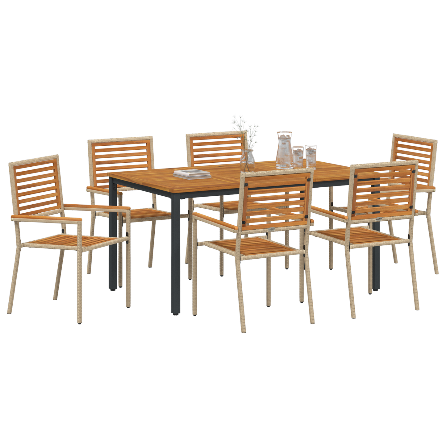 7-delt Hage Spisegruppe Beige Poly Rattan Akasie