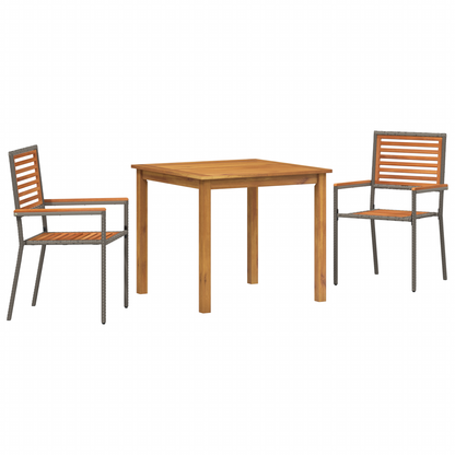 3-delt Hagemøbler Grå Poly Rattan Akasietre