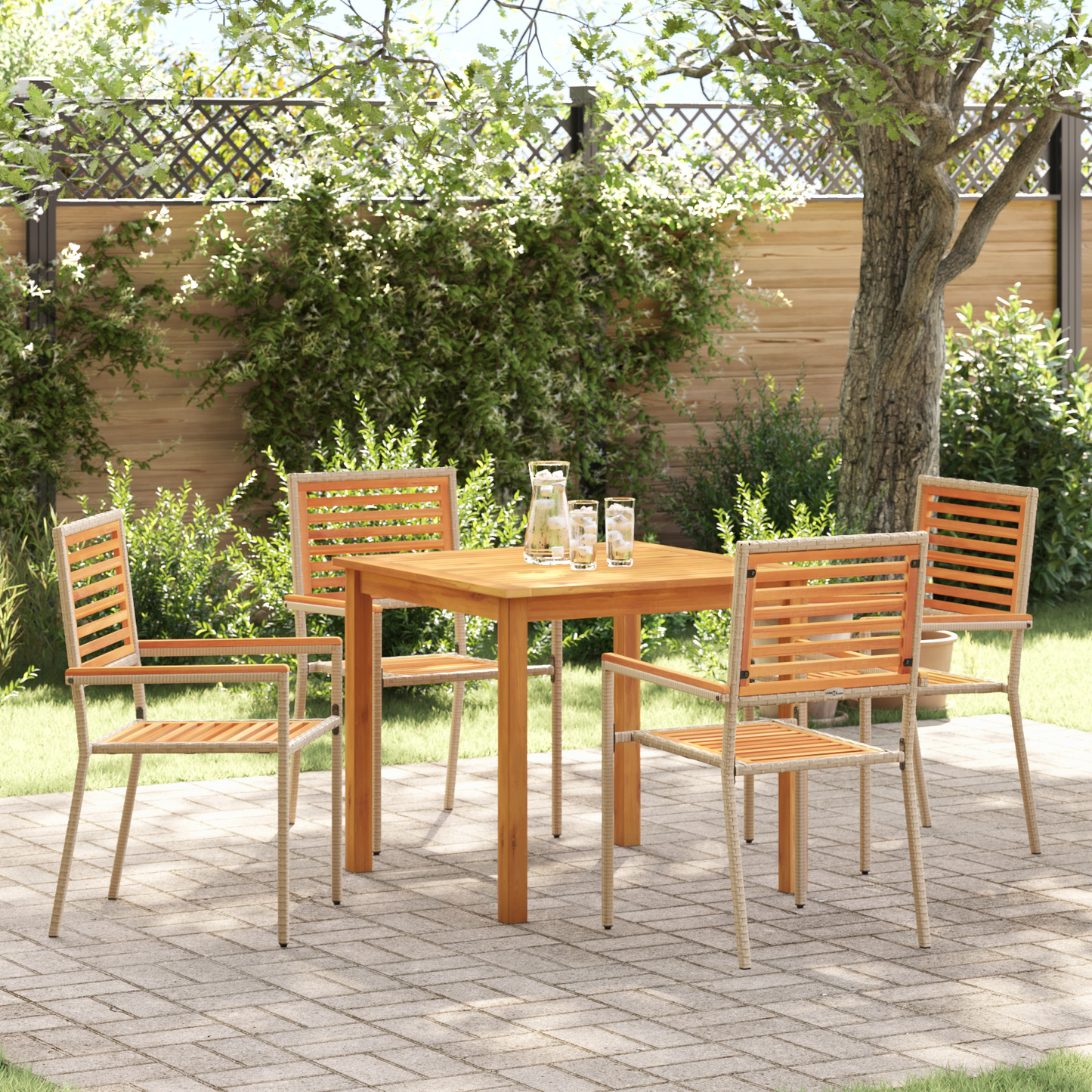 5-delt hage spisegruppe beige poly rattan akacia