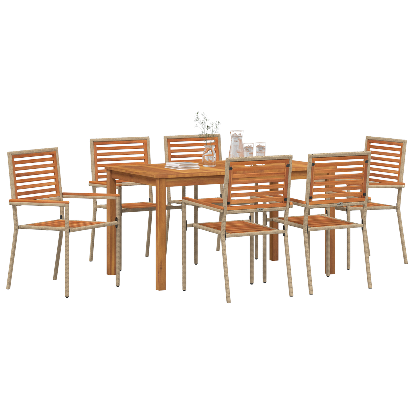 7-delt hage spisestue beige poly rattan akasie