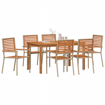 7-delt hage spisestue beige poly rattan akasie