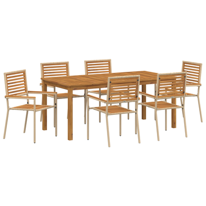 7 Delers Hage Spisestue Beige Poly Rattan Akasie