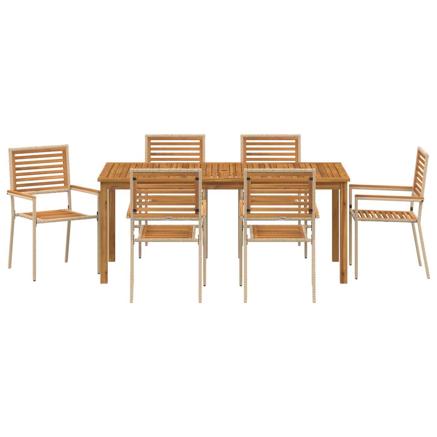 7 Delers Hage Spisestue Beige Poly Rattan Akasie
