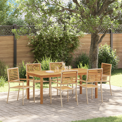 7 Delers Hage Spisestue Beige Poly Rattan Akasie