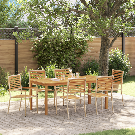 7 Delers Hage Spisestue Beige Poly Rattan Akasie