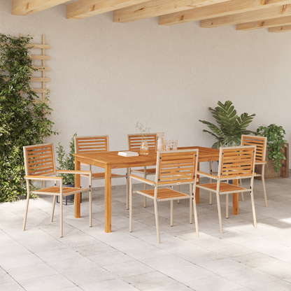 7 Delers Hage Spisestue Beige Poly Rattan Akasie