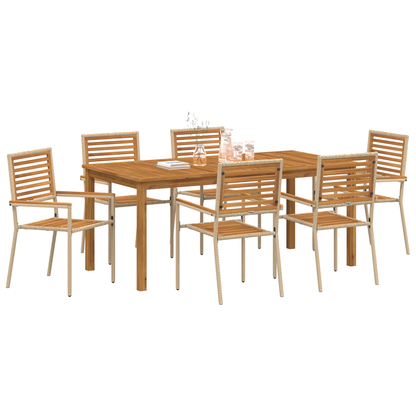 7 Delers Hage Spisestue Beige Poly Rattan Akasie