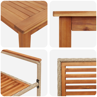 9 Delt Hage Spisebordsett Beige Poly Rattan Akasie