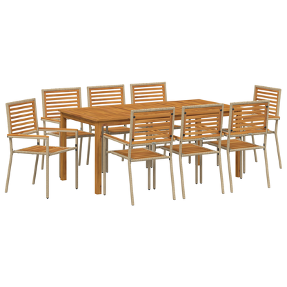 9 Delt Hage Spisebordsett Beige Poly Rattan Akasie