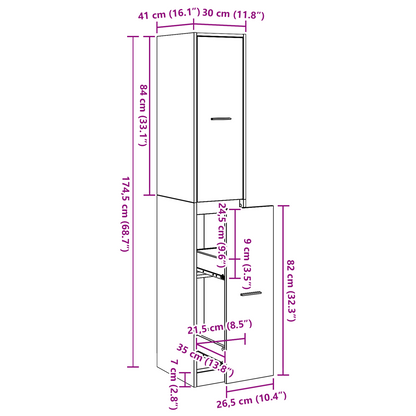 apotekskap svart eik 30x41x174,5 cm kryssfiner