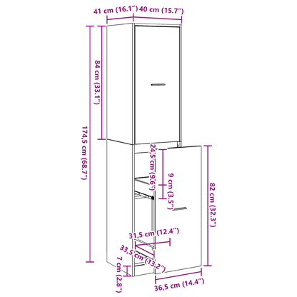 Apotekskap Svart Eik 40x41x174,5 cm Sponplate