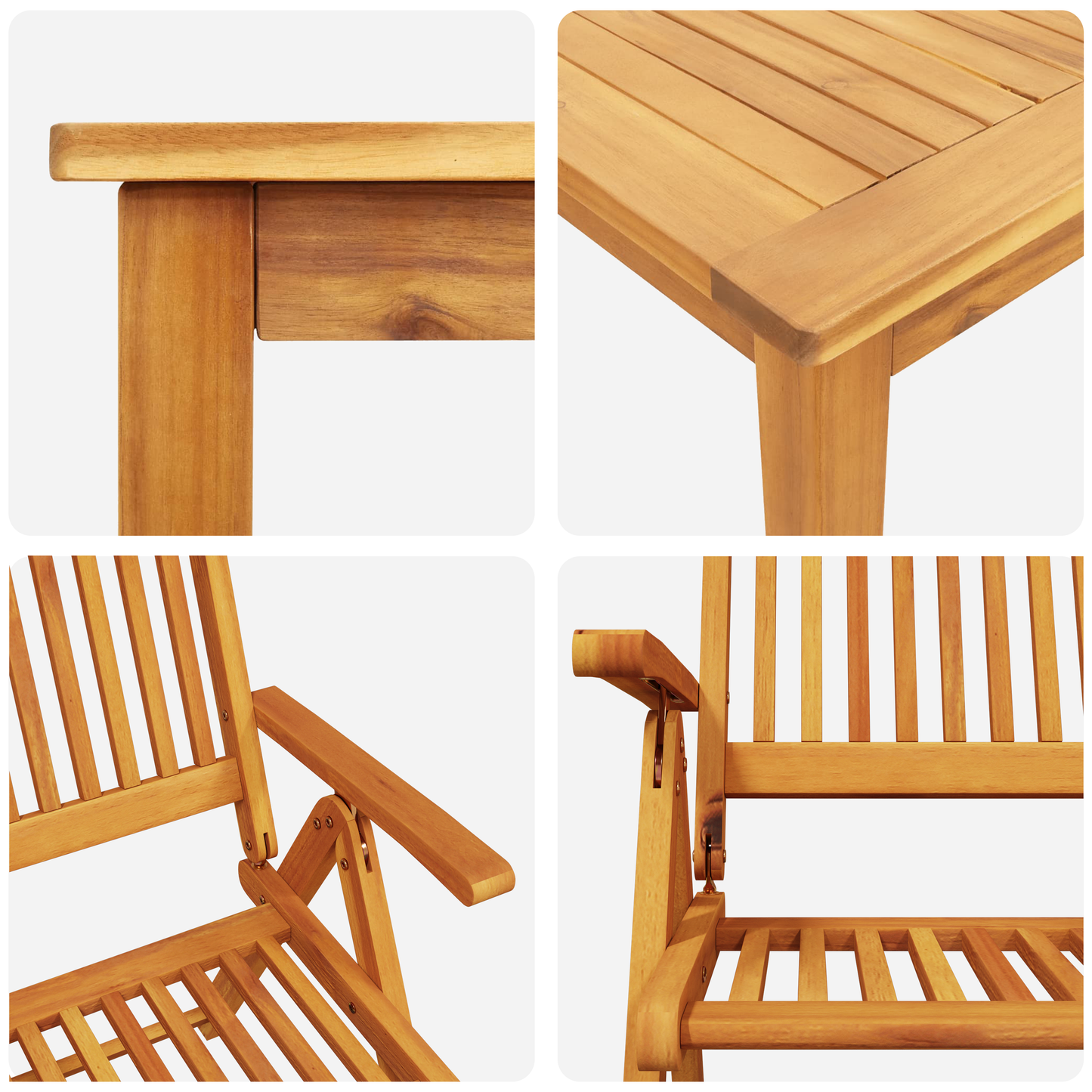 3-delt hagemøbelsett i solid akasietre som kan felles sammen