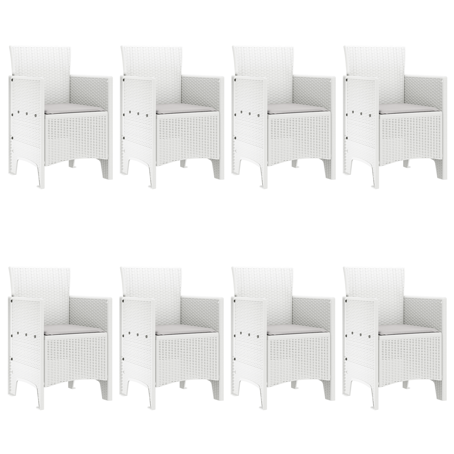 9 Delt Hage Spisebord Set med Puter Hvit Poly Rattan