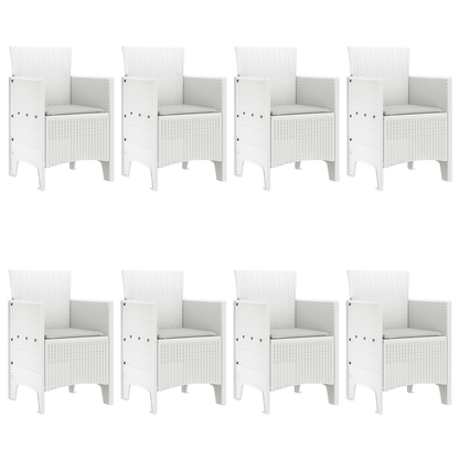 9 Delt Hage Spisebord Set med Puter Hvit Poly Rattan