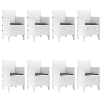 9 Delt Hage Spisestue Sett med Puter Hvit Poly Rattan