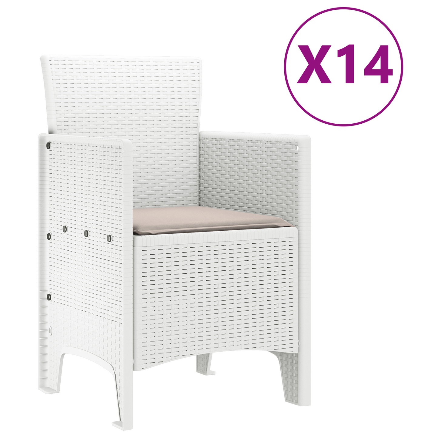 15-delt hagemøbelsett med puter Hvit Polyrotting