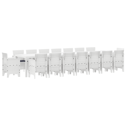 17-delers Hage Spisebordsett med Puter Hvit Poly Rattan