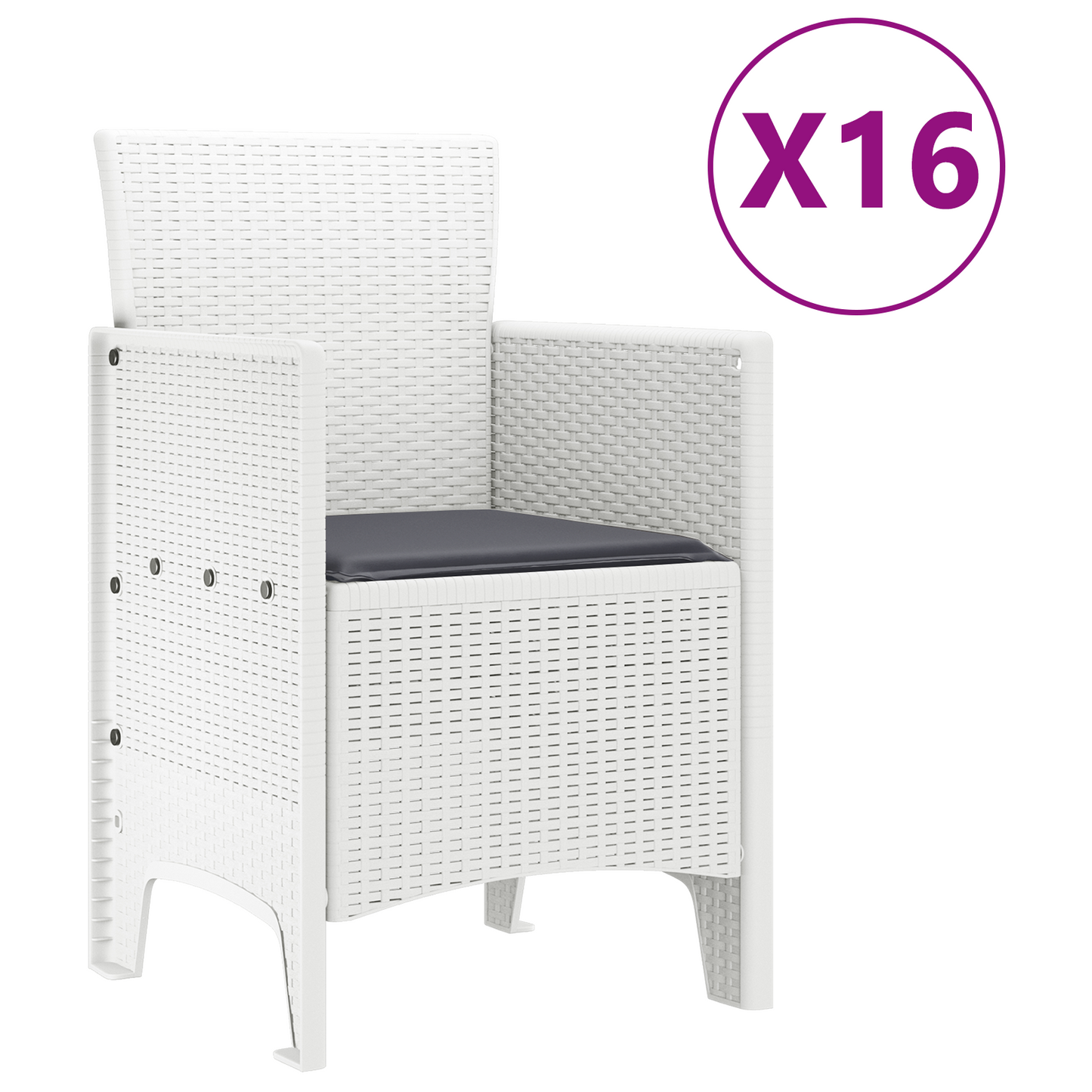 17-delers Hage Spisebordsett med Puter Hvit Poly Rattan