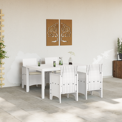 5-delt hage spisegruppe med puter hvit poly rotting