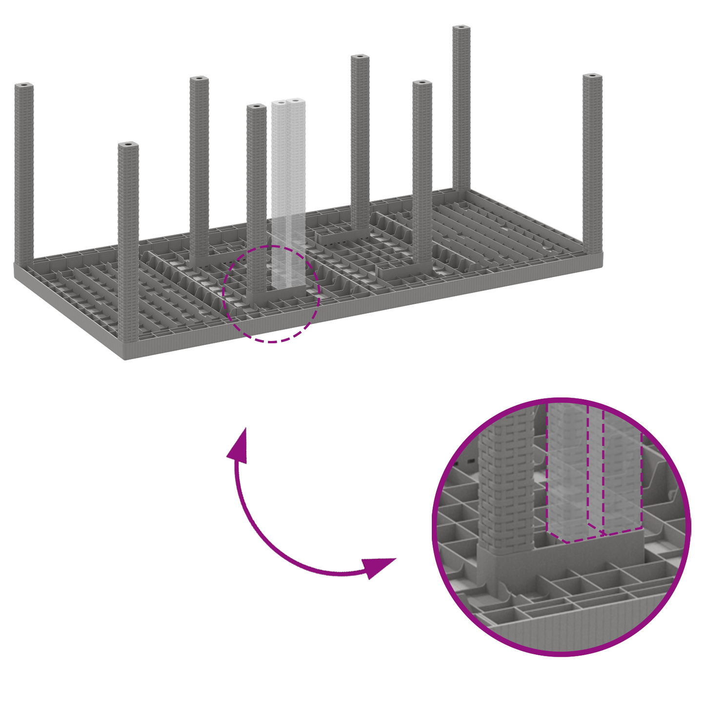 7 deler hage spisestue med puter, lys grå poly Rattan