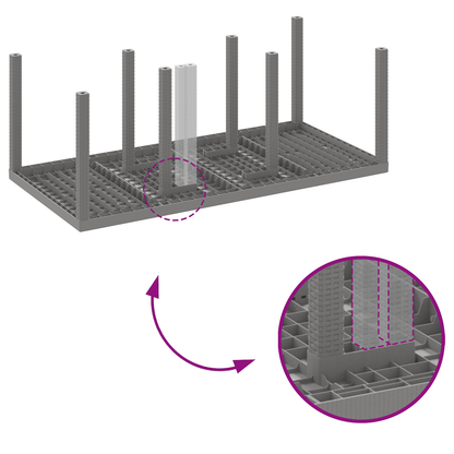 7 deler hage spisestue med puter, lys grå poly Rattan