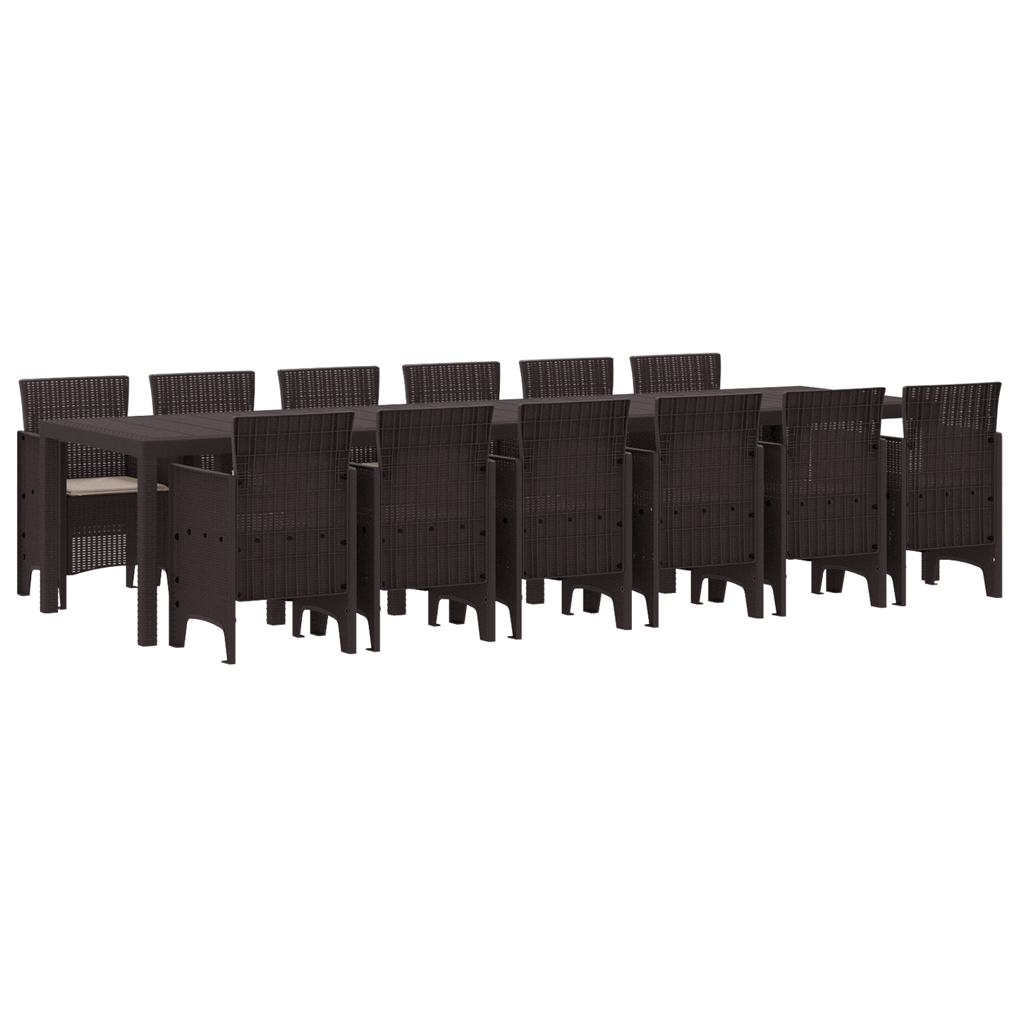 13-delt hagespisemøbelsett med puter i brun polyrotting