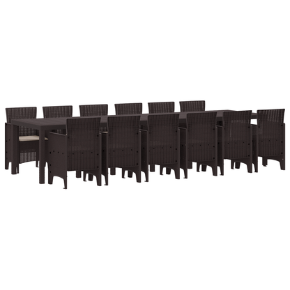 13-delt hagespisemøbelsett med puter i brun polyrotting