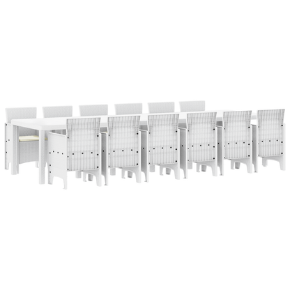 13 Dels Hage Spisestue Sett med Puter Hvit Polyrotting