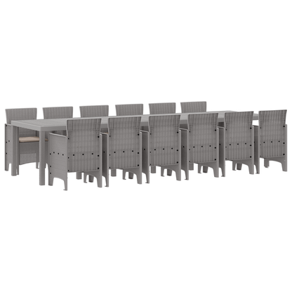 13-delt hage spisebordsett med puter Lysegrå Polyrotting