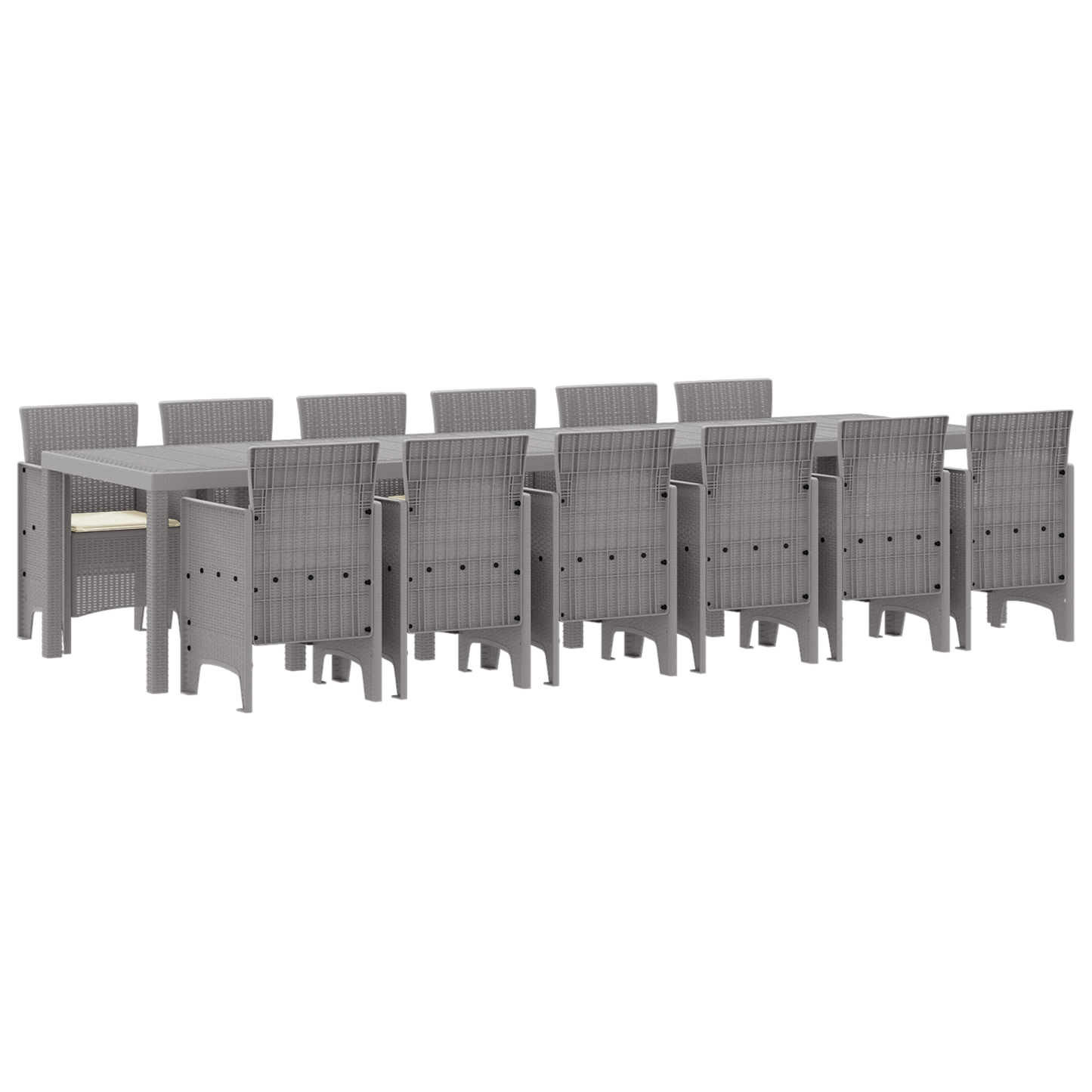 13 Delers Hage Spisebordsett med Puter Lysegrå Poly Rattan