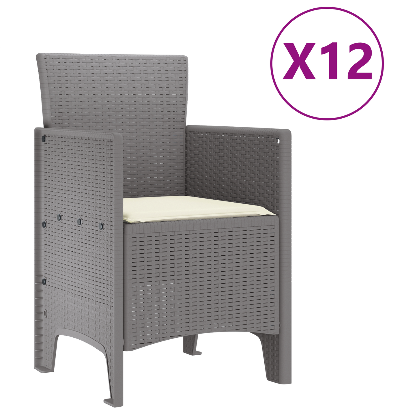 13 Delers Hage Spisebordsett med Puter Lysegrå Poly Rattan