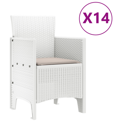 15-delt hage spisestue sett med puter Hvit polyrotting