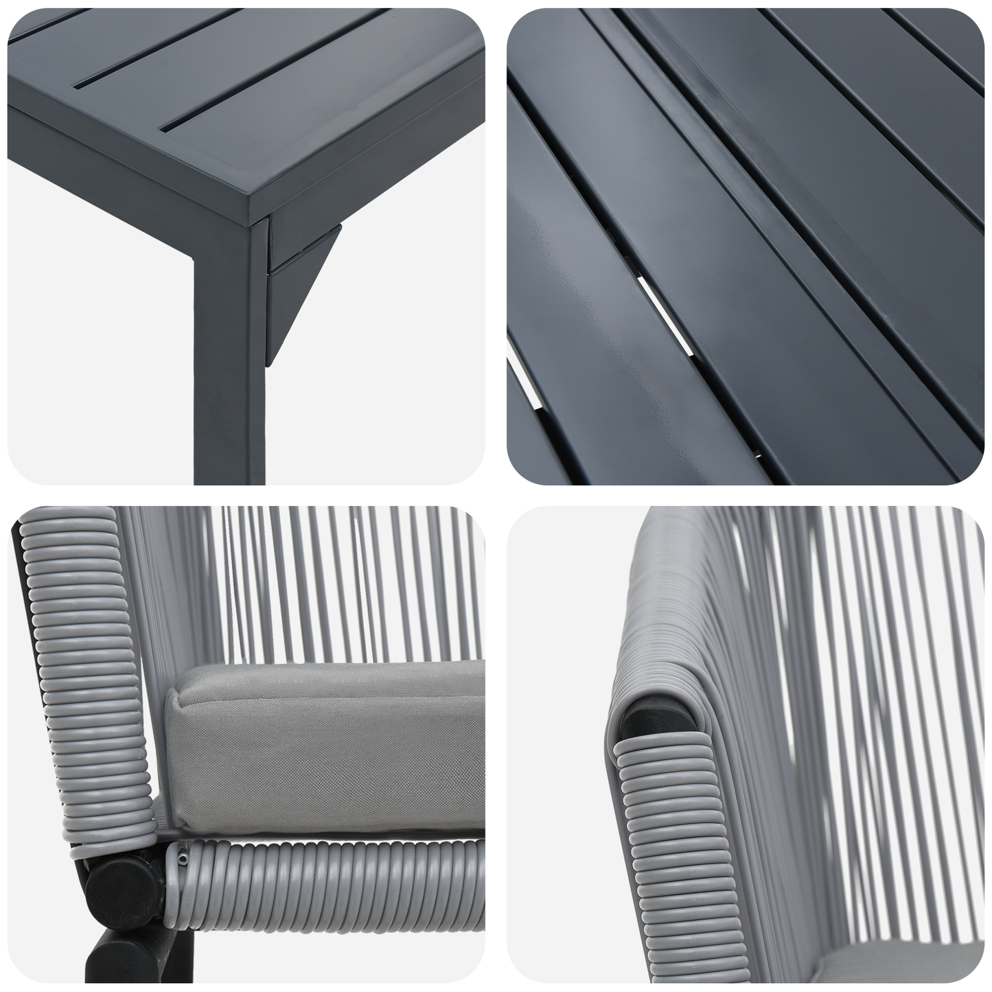 10-delt hagemøbelsett med puter i grå poly rattank