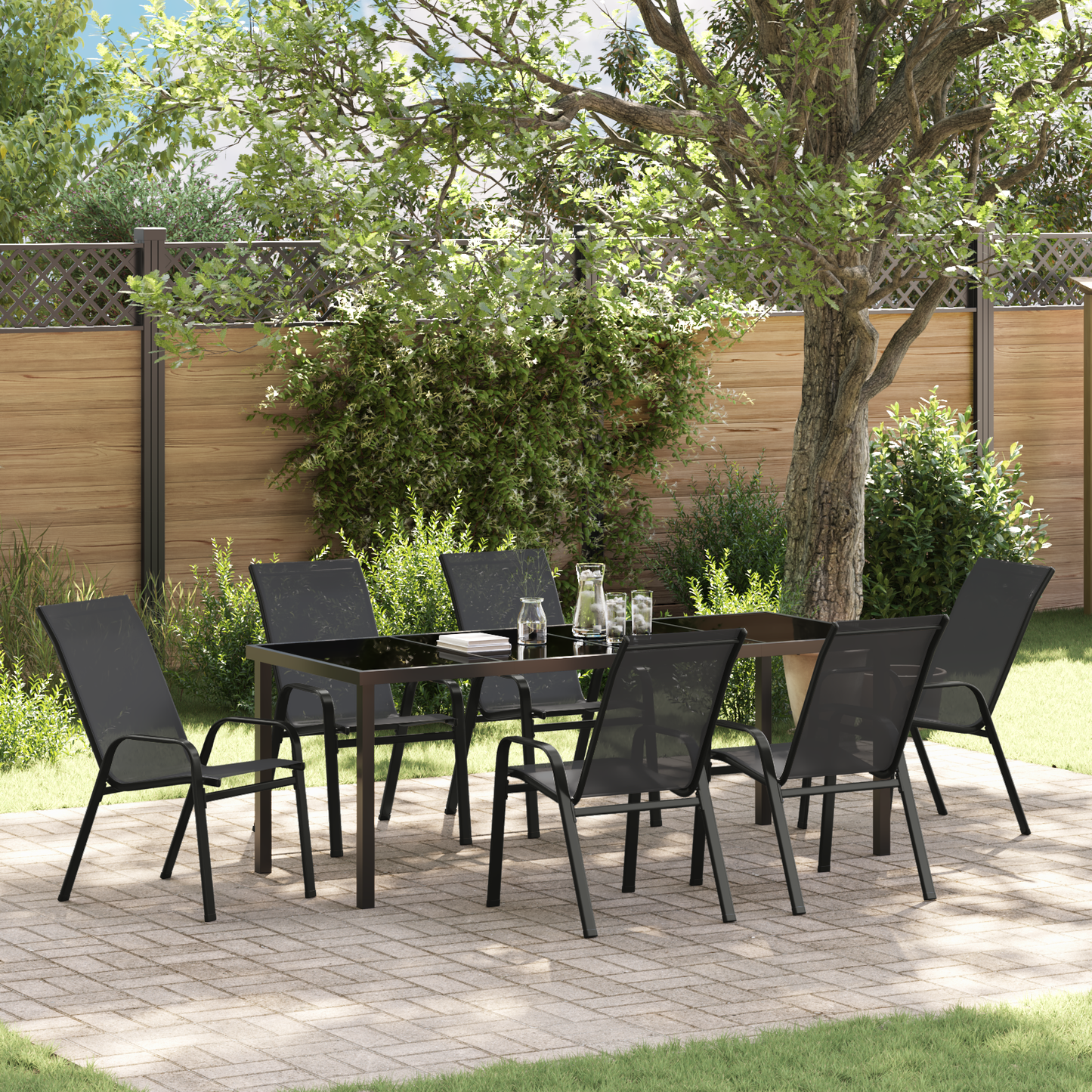 7 Delt Hage Spisegruppe Sort Textilene og Stål