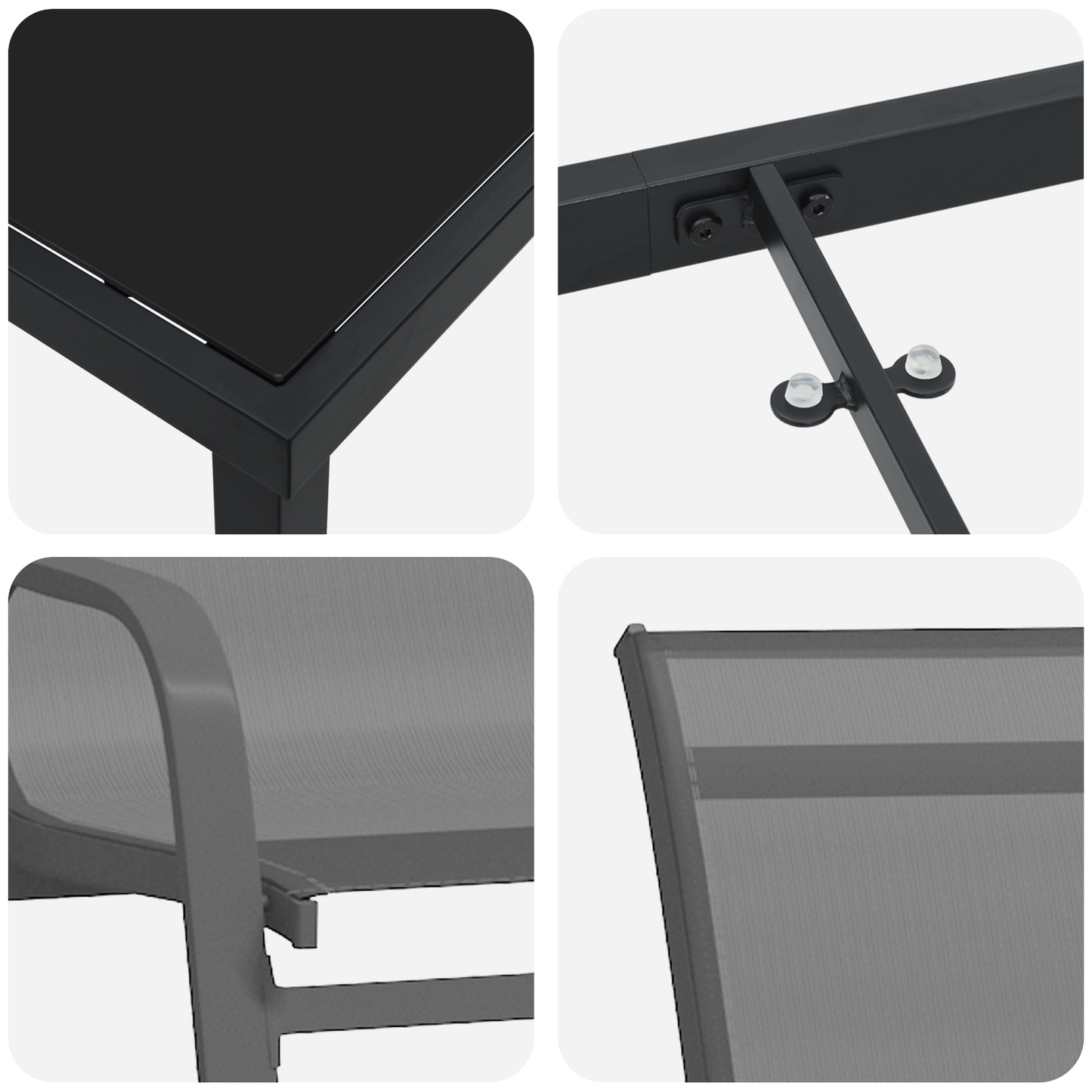 3-delt hage dining set grå textilene og stål