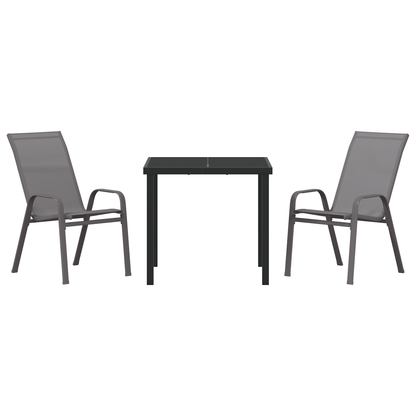 3-delt hage dining set grå textilene og stål