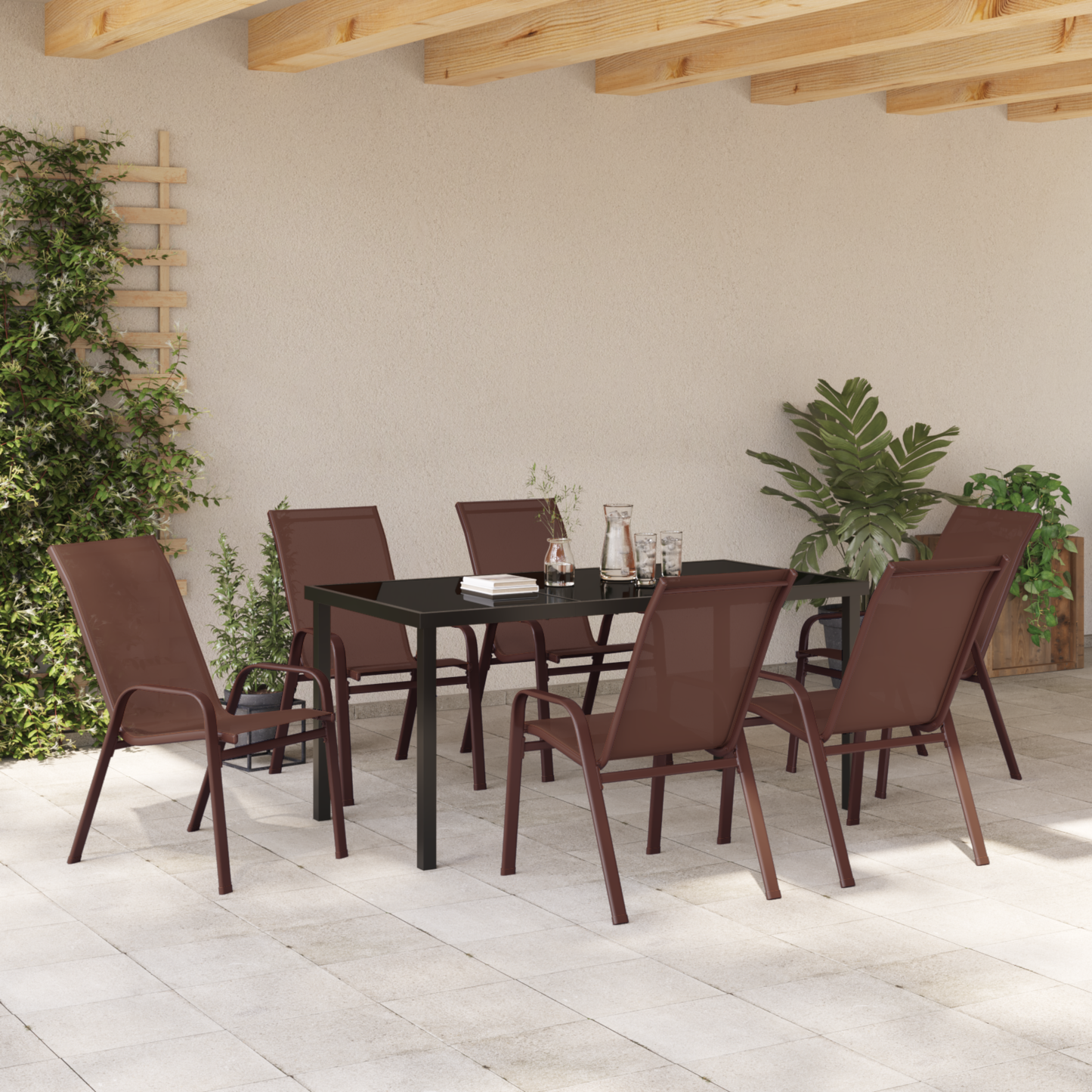 7-delt hagespisestet brun tekstil og stål