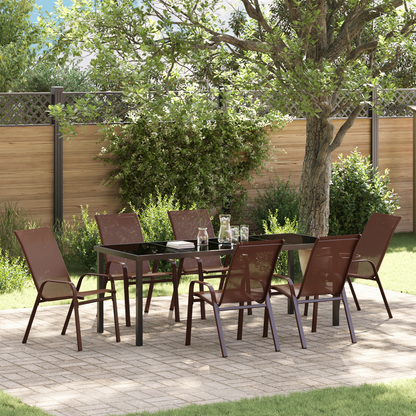 7-delt Hage Spisebordsett Brun Textilene og Stål