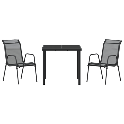 3 Delt Hage Spisebord Sett Svart Textilene og Stål