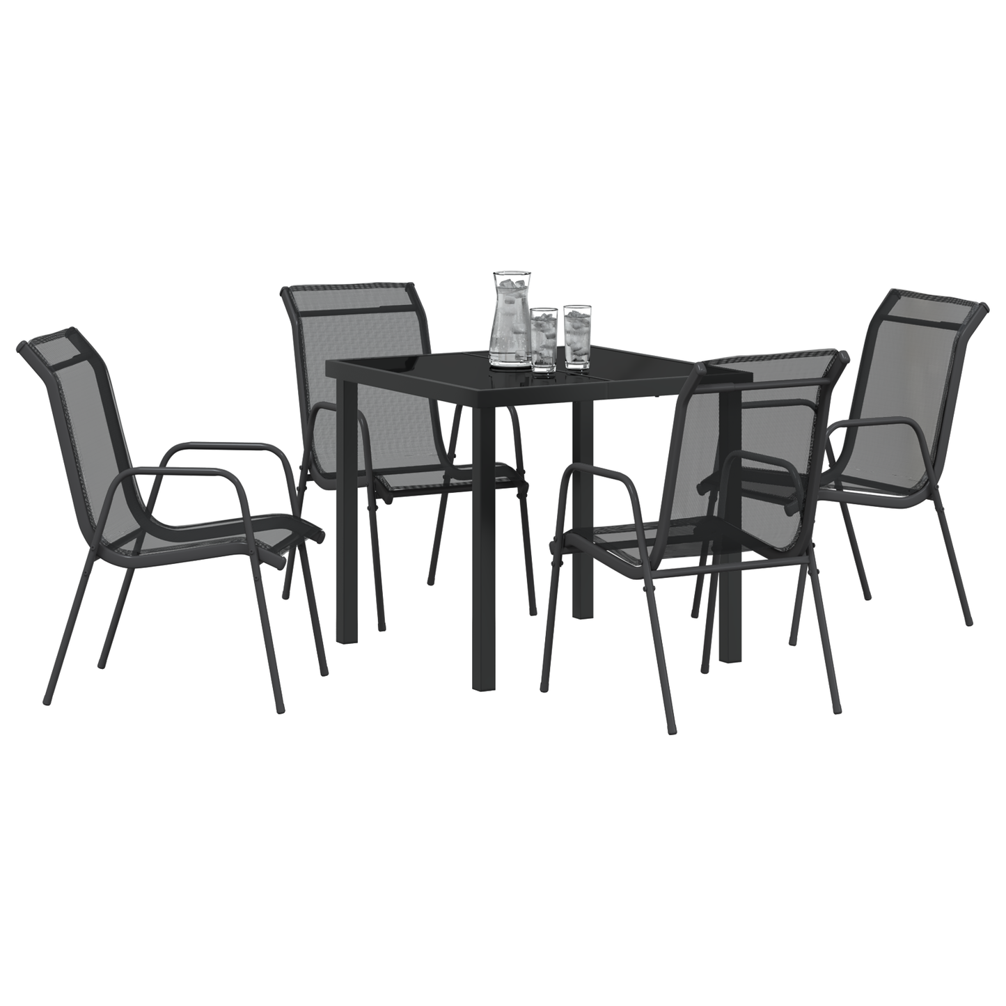 5-delt Hage Spisebordsett Svart Textilene og Stål