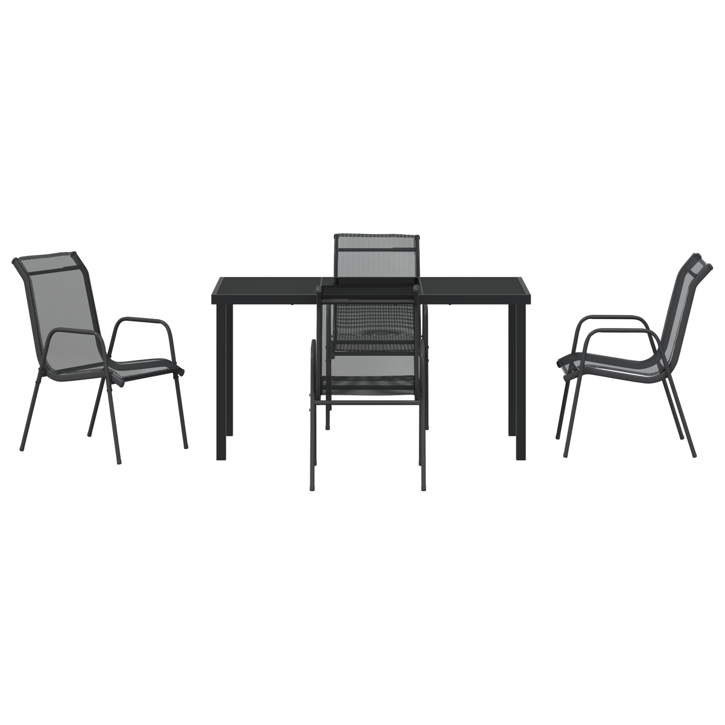5 Delt Hage Spisestue Sett Svart Textilene og Stål