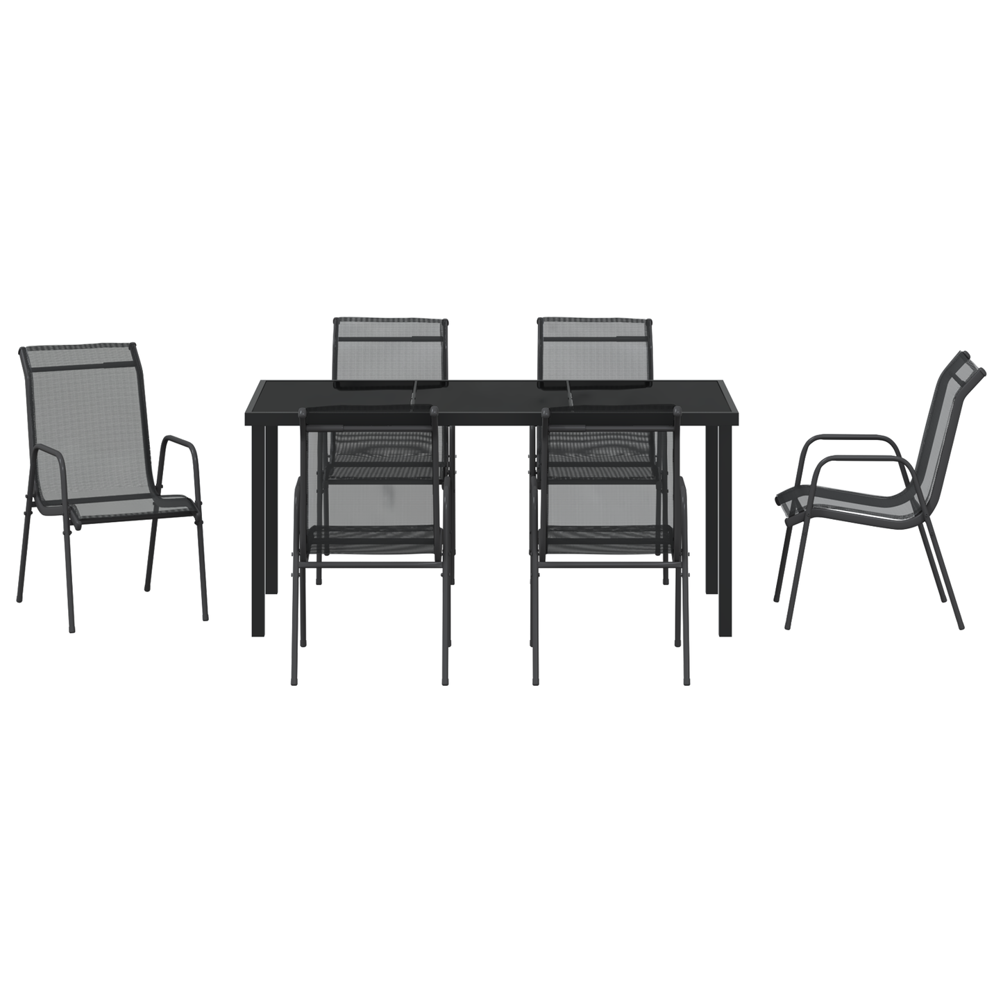 7-delt hage-spisesett svart Textilene og stål