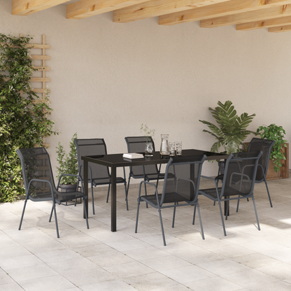 7-delt hage-spisesett svart Textilene og stål