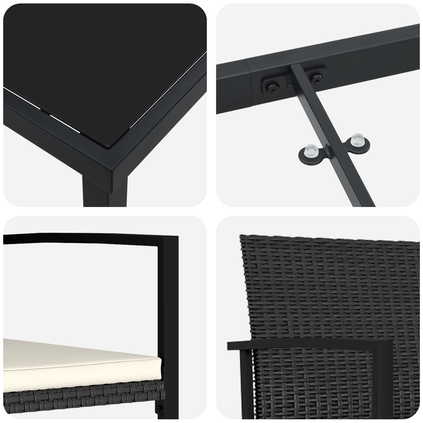 7-delt hage spise sett svart poly rattan