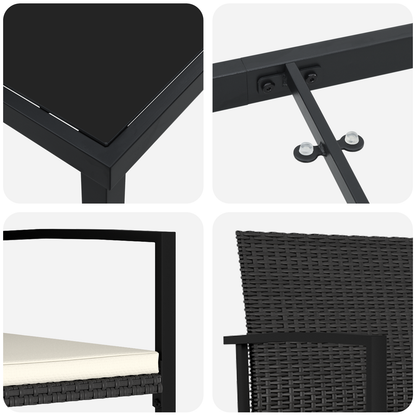 7-delt hage spise sett svart poly rattan